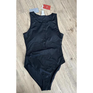 NEW Andie Swim The Malibu One Piece Swimsuit Black size Large Snap Front Modest